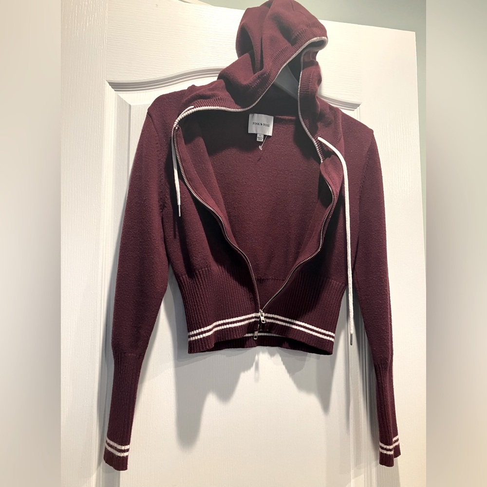 Burgundy Hooded Zip-Up Sweater